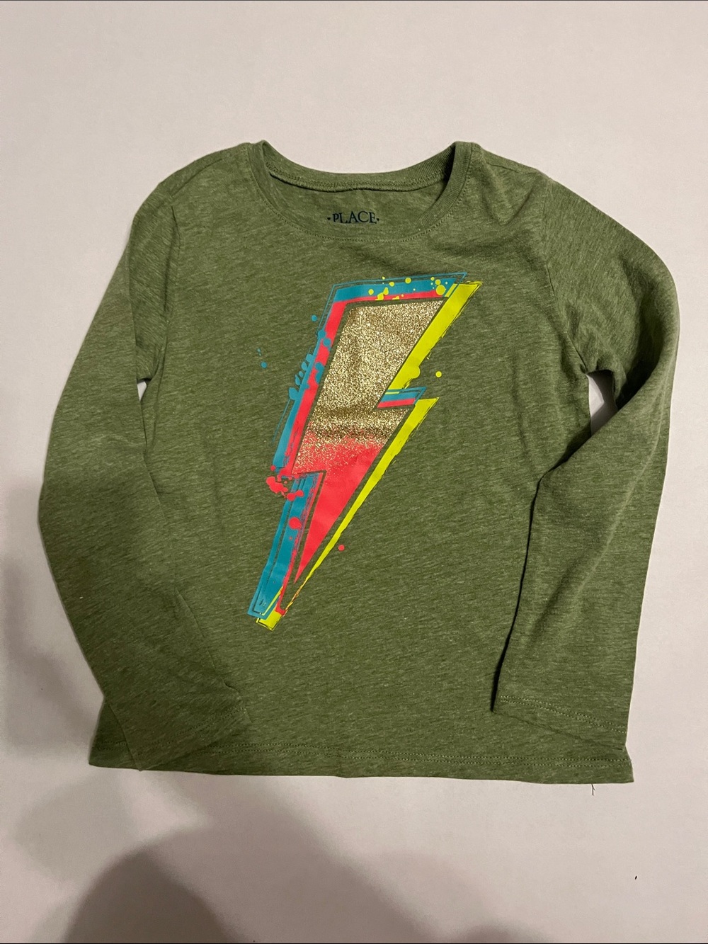 The Children's Place Olive Green Lightning Bolt Long Sleeve Top with Glitter